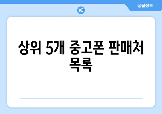 상위 5개 중고폰 판매처 목록