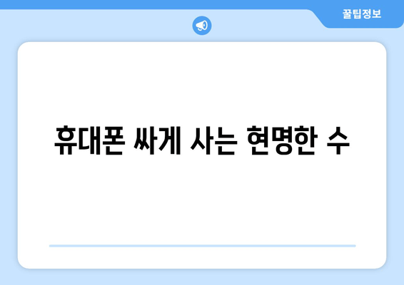 휴대폰 싸게 사는 현명한 수