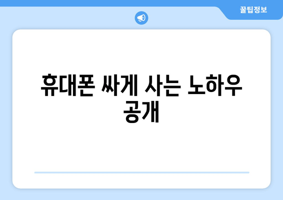 휴대폰 싸게 사는 노하우 공개