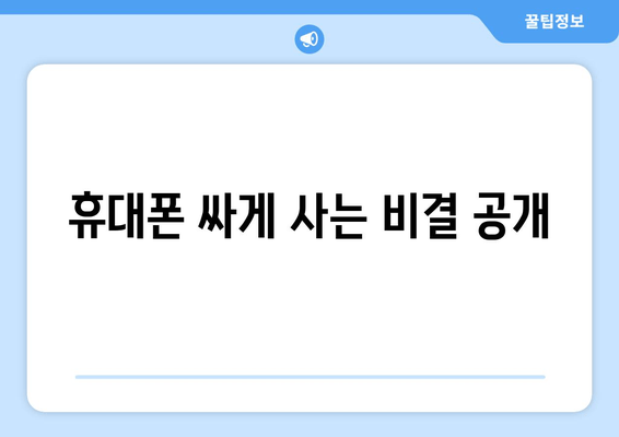 휴대폰 싸게 사는 비결 공개