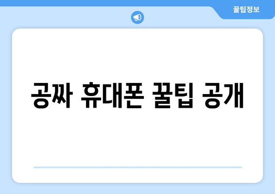 공짜 휴대폰 꿀팁 공개