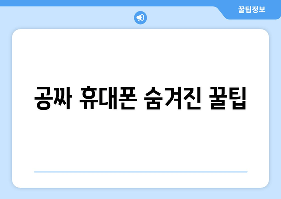 공짜 휴대폰 숨겨진 꿀팁