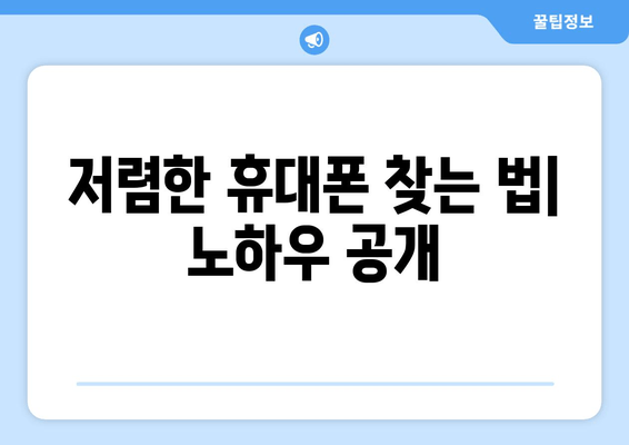 저렴한 휴대폰 찾는 법| 노하우 공개