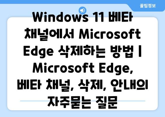 Windows 11 베타 채널에서 Microsoft Edge 삭제하는 방법 |  Microsoft Edge, 베타 채널, 삭제, 안내