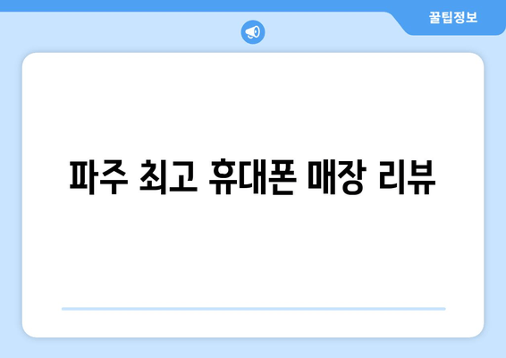 파주 최고 휴대폰 매장 리뷰