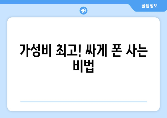 가성비 최고! 싸게 폰 사는 비법
