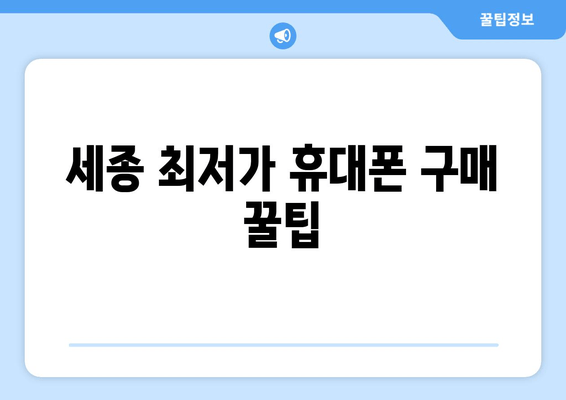 세종 최저가 휴대폰 구매 꿀팁