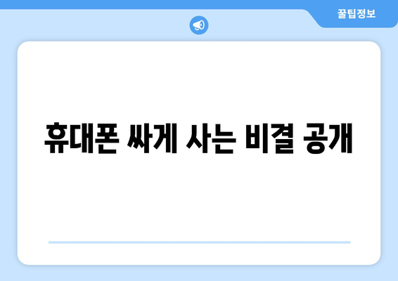 휴대폰 싸게 사는 비결 공개