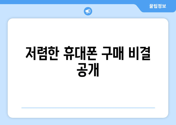 저렴한 휴대폰 구매 비결 공개