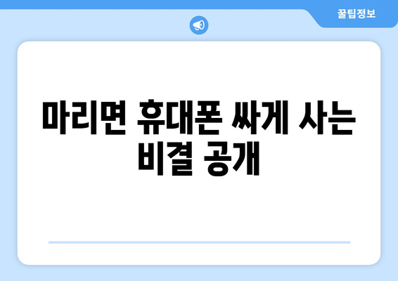 마리면 휴대폰 싸게 사는 비결 공개