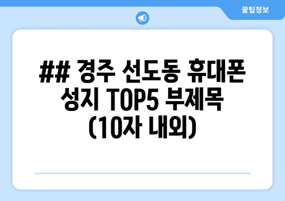 ## 경주 선도동 휴대폰 성지 TOP5 부제목 (10자 내외)