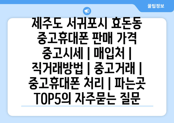 제주도 서귀포시 효돈동 중고휴대폰 판매 가격 중고시세 | 매입처 | 직거래방법 | 중고거래 | 중고휴대폰 처리 | 파는곳 TOP5