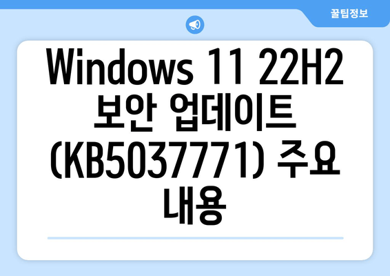 Windows 11 22H2 보안 업데이트 (KB5037771) 다운로드 가이드 | 월별 패치, 버그 수정, 보안 강화