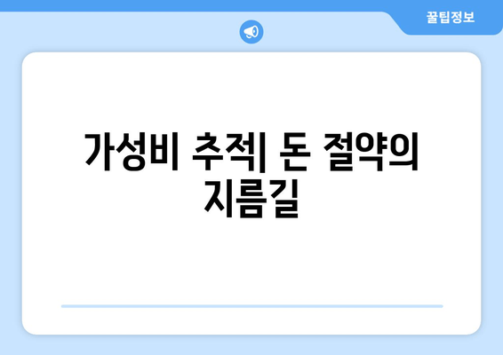 가성비 추적| 돈 절약의 지름길