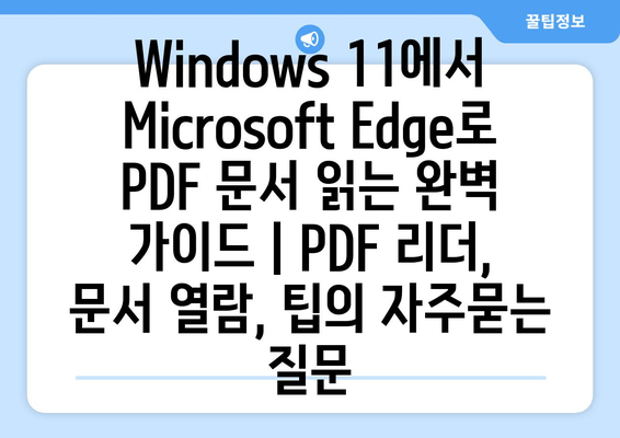 Windows 11에서 Microsoft Edge로 PDF 문서 읽는 완벽 가이드 | PDF 리더, 문서 열람, 팁