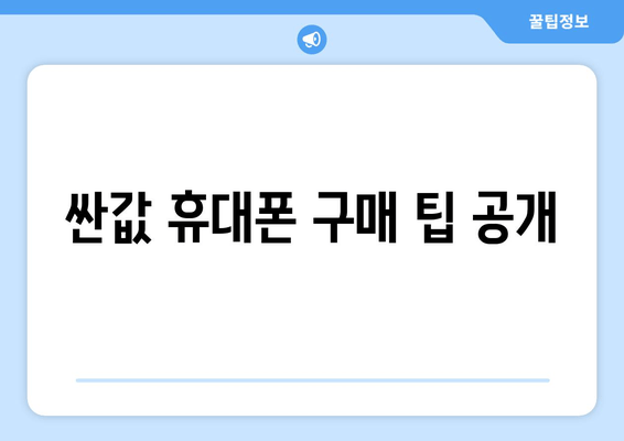 싼값 휴대폰 구매 팁 공개