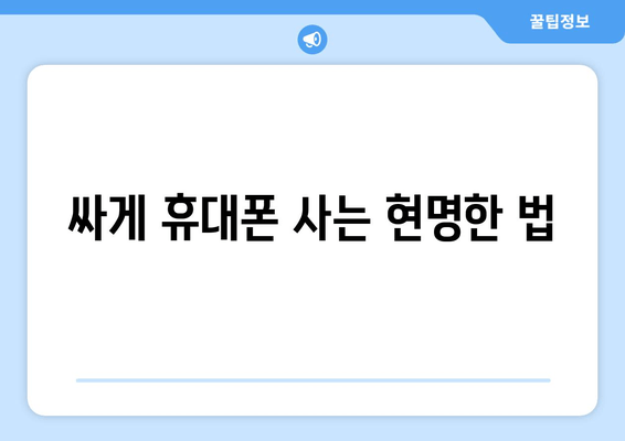 싸게 휴대폰 사는 현명한 법