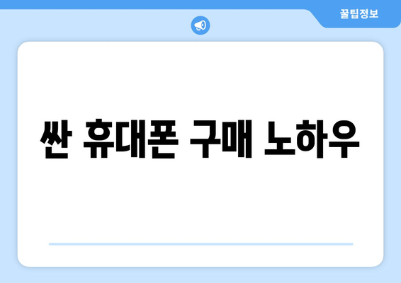 싼 휴대폰 구매 노하우