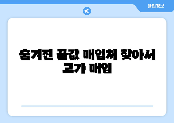 숨겨진 꿀값 매입처 찾아서 고가 매입