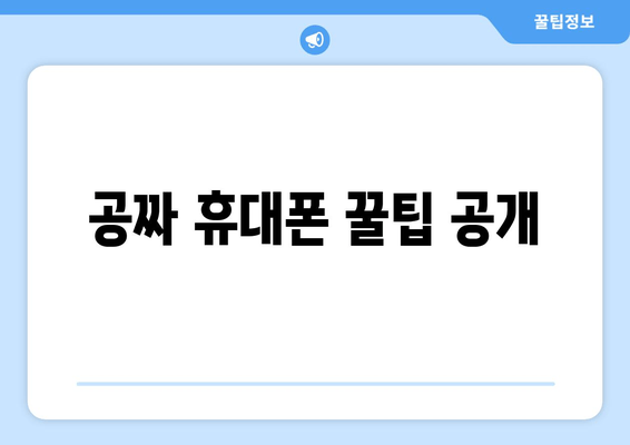 공짜 휴대폰 꿀팁 공개