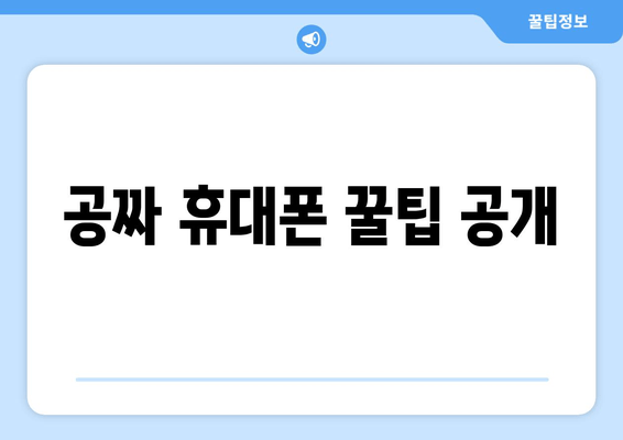 공짜 휴대폰 꿀팁 공개