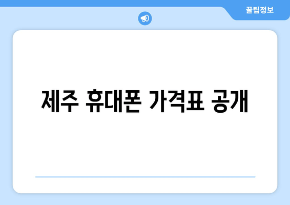 제주 휴대폰 가격표 공개