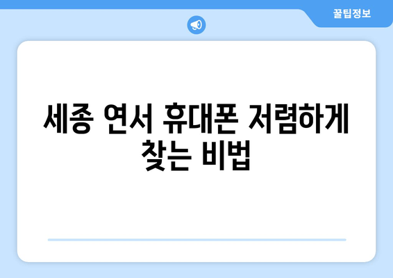 세종 연서 휴대폰 저렴하게 찾는 비법