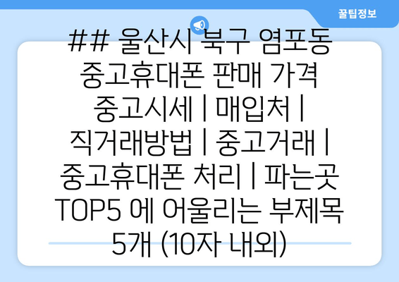 ## 울산시 북구 염포동 중고휴대폰 판매 가격 중고시세 | 매입처 | 직거래방법 | 중고거래 | 중고휴대폰 처리 | 파는곳 TOP5 에 어울리는 부제목 5개 (10자 내외)