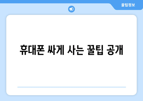 휴대폰 싸게 사는 꿀팁 공개