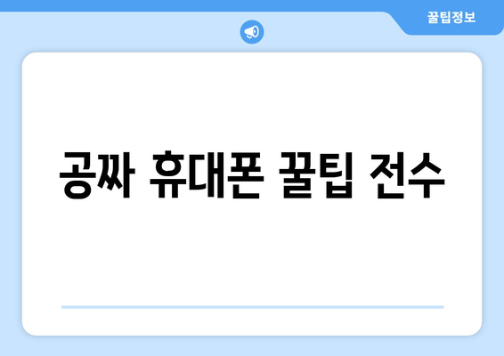 공짜 휴대폰 꿀팁 전수