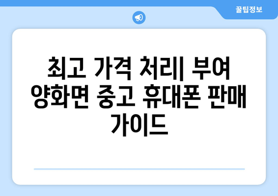 최고 가격 처리| 부여 양화면 중고 휴대폰 판매 가이드