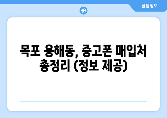 목포 용해동, 중고폰 매입처 총정리 (정보 제공)