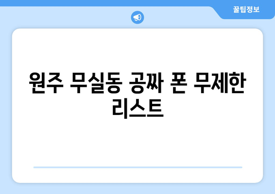 원주 무실동 공짜 폰 무제한 리스트