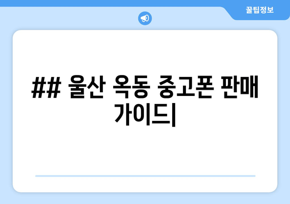 ## 울산 옥동 중고폰 판매 가이드|