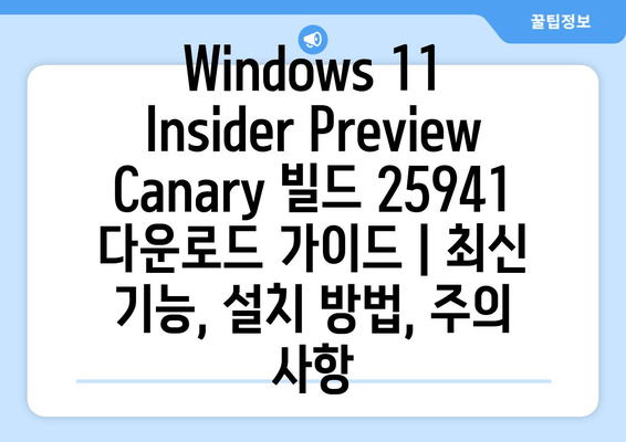 Windows 11 Insider Preview Canary 빌드 25941 다운로드 가이드 | 최신 기능, 설치 방법, 주의 사항