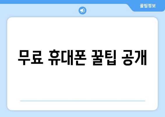 무료 휴대폰 꿀팁 공개