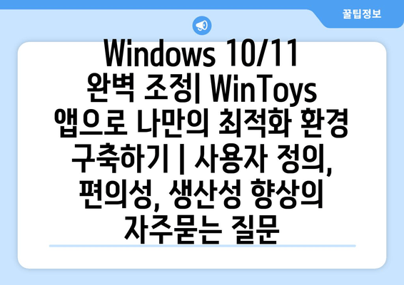 Windows 10/11 완벽 조정| WinToys 앱으로 나만의 최적화 환경 구축하기 | 사용자 정의, 편의성, 생산성 향상