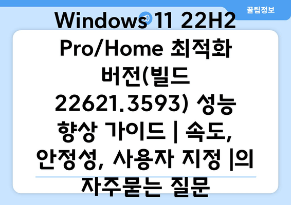 Windows 11 22H2 Pro/Home 최적화 버전(빌드 22621.3593) 성능 향상 가이드 | 속도, 안정성, 사용자 지정 |