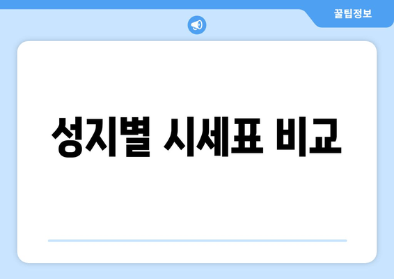 성지별 시세표 비교