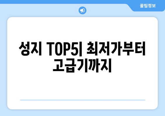 성지 TOP5| 최저가부터 고급기까지