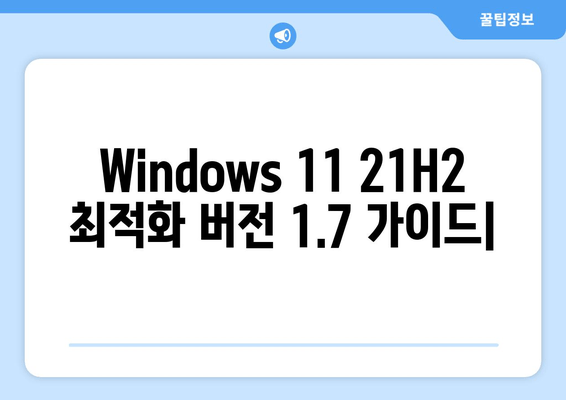 Windows 11 21H2 최적화 버전 1.7| 성능 & 안정성 향상 가이드 | 속도, 효율성, 문제 해결 팁