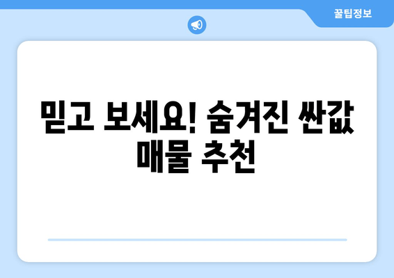 믿고 보세요! 숨겨진 싼값 매물 추천