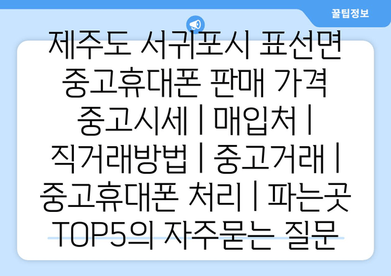 제주도 서귀포시 표선면 중고휴대폰 판매 가격 중고시세 | 매입처 | 직거래방법 | 중고거래 | 중고휴대폰 처리 | 파는곳 TOP5