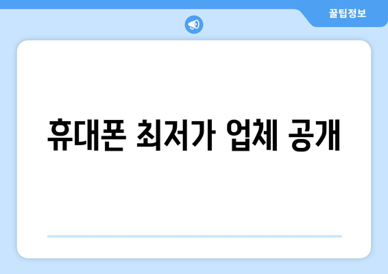 휴대폰 최저가 업체 공개