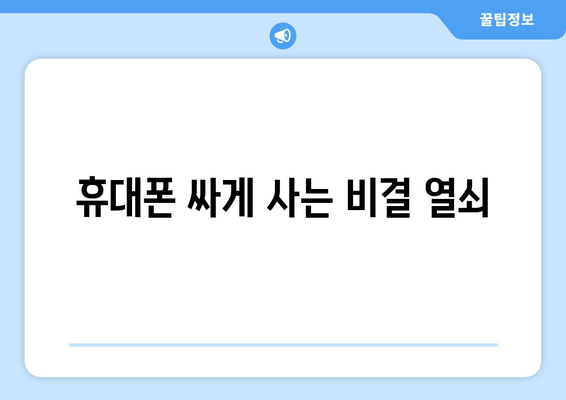 휴대폰 싸게 사는 비결 열쇠