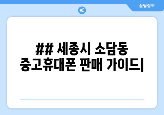 ## 세종시 소담동 중고휴대폰 판매 가이드|