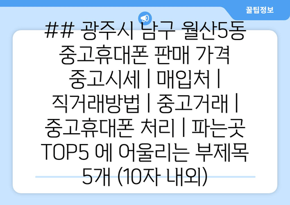 ## 광주시 남구 월산5동 중고휴대폰 판매 가격 중고시세 | 매입처 | 직거래방법 | 중고거래 | 중고휴대폰 처리 | 파는곳 TOP5 에 어울리는 부제목 5개 (10자 내외)