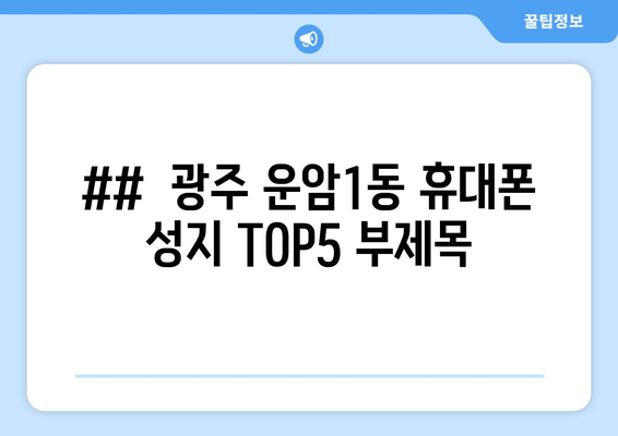 ##  광주 운암1동 휴대폰 성지 TOP5 부제목