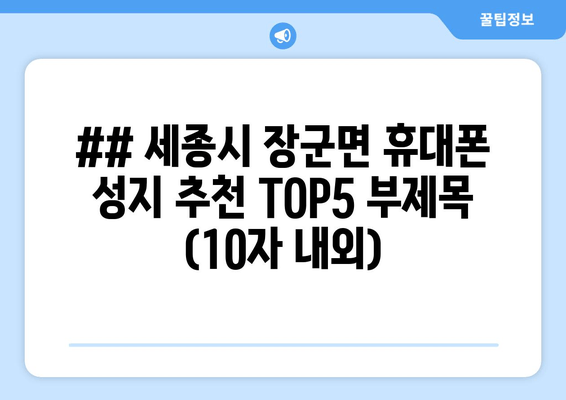 ## 세종시 장군면 휴대폰 성지 TOP5 추천