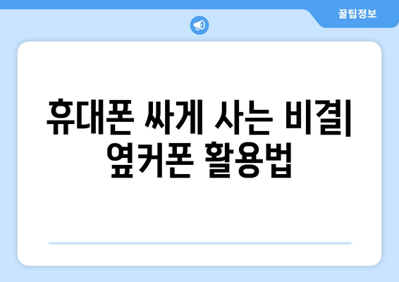 휴대폰 싸게 사는 비결| 옆커폰 활용법